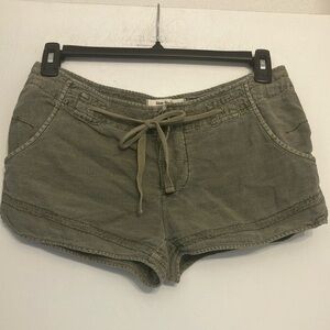 Free people linen blend army/olive green shorts button fly+ drawstring 10 medium